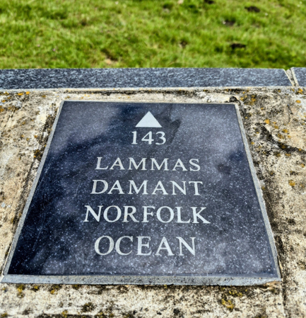 Grave marker inscribed 143, Lammas, Damant, Norfolk Ocean